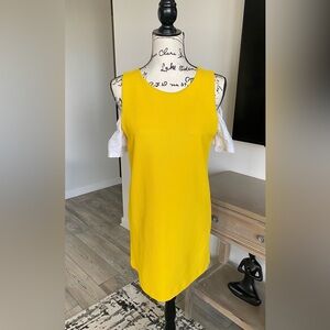 ZARA Trafuluc Poplin Cold Shoulder Textured Mini Dress Women’s Medium Yellow.